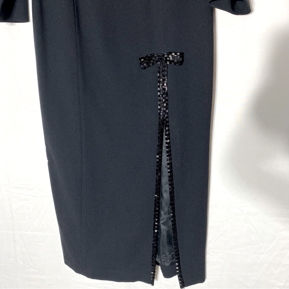 Vintage Simon Chang Black Long Sleeve Midi Dress With Slit And beaded Trim 8 - Picture 11 of 16